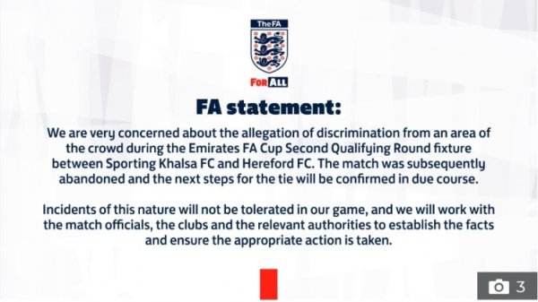 British media: Two fans were suspended due to racial discrimination in the second round of the FA Cup