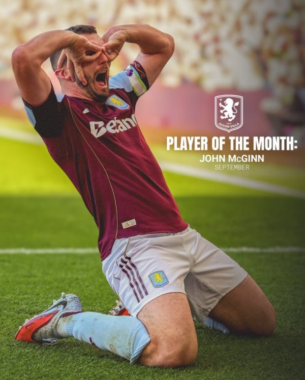 Scored 2 goals in 4 appearances! Villa official: Captain McGinn was elected the team s best player in September